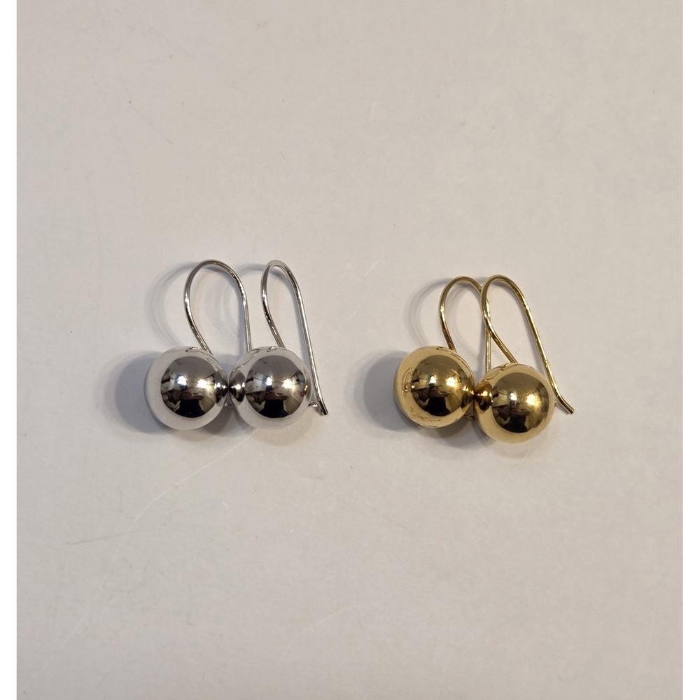 Two Pairs Of Silver & Gold Dangling Ball Earrings Signed 925 D - Lock Back Hooks